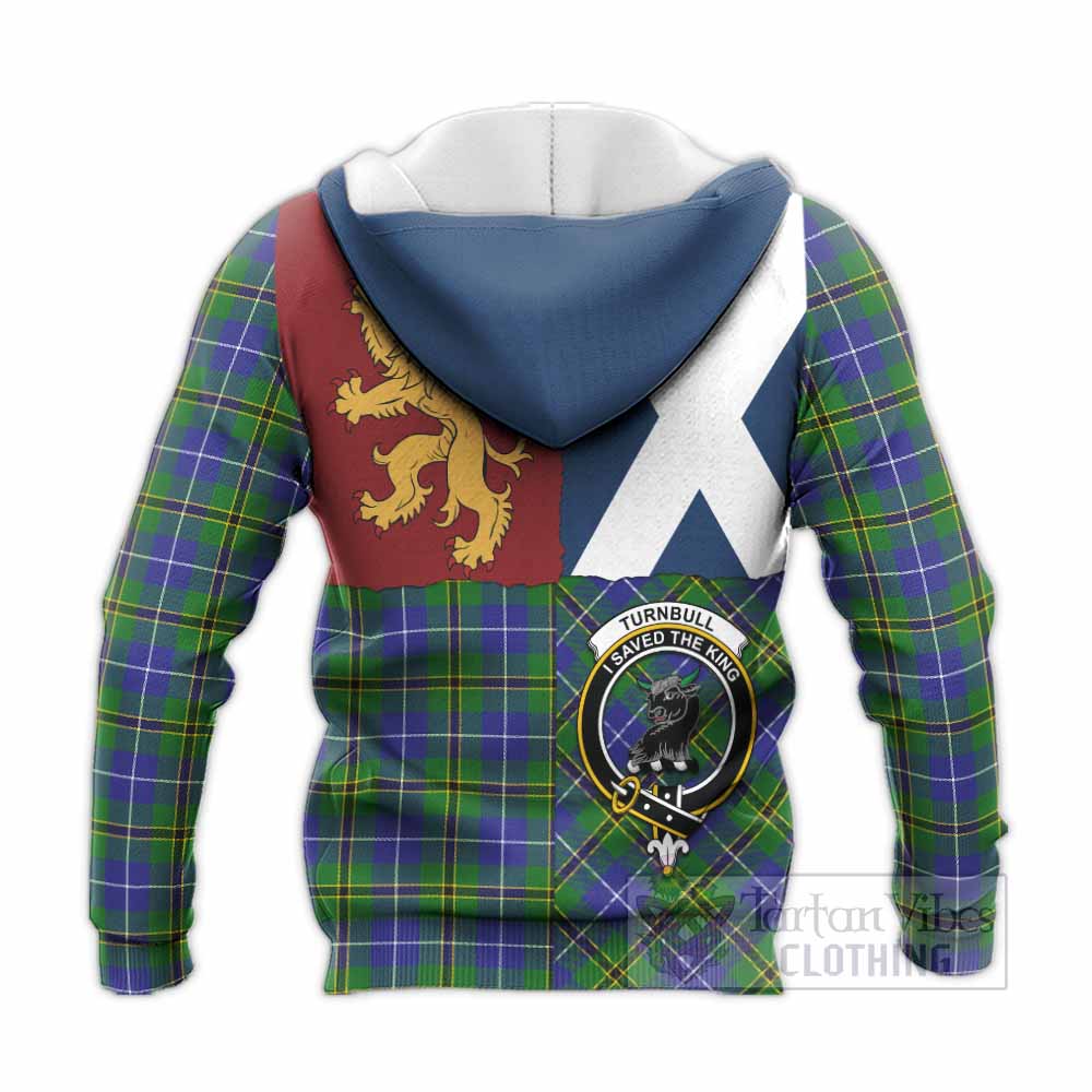 Turnbull Crest Tartan Knitted Hoodie with Lion Rampant Saltire Style
