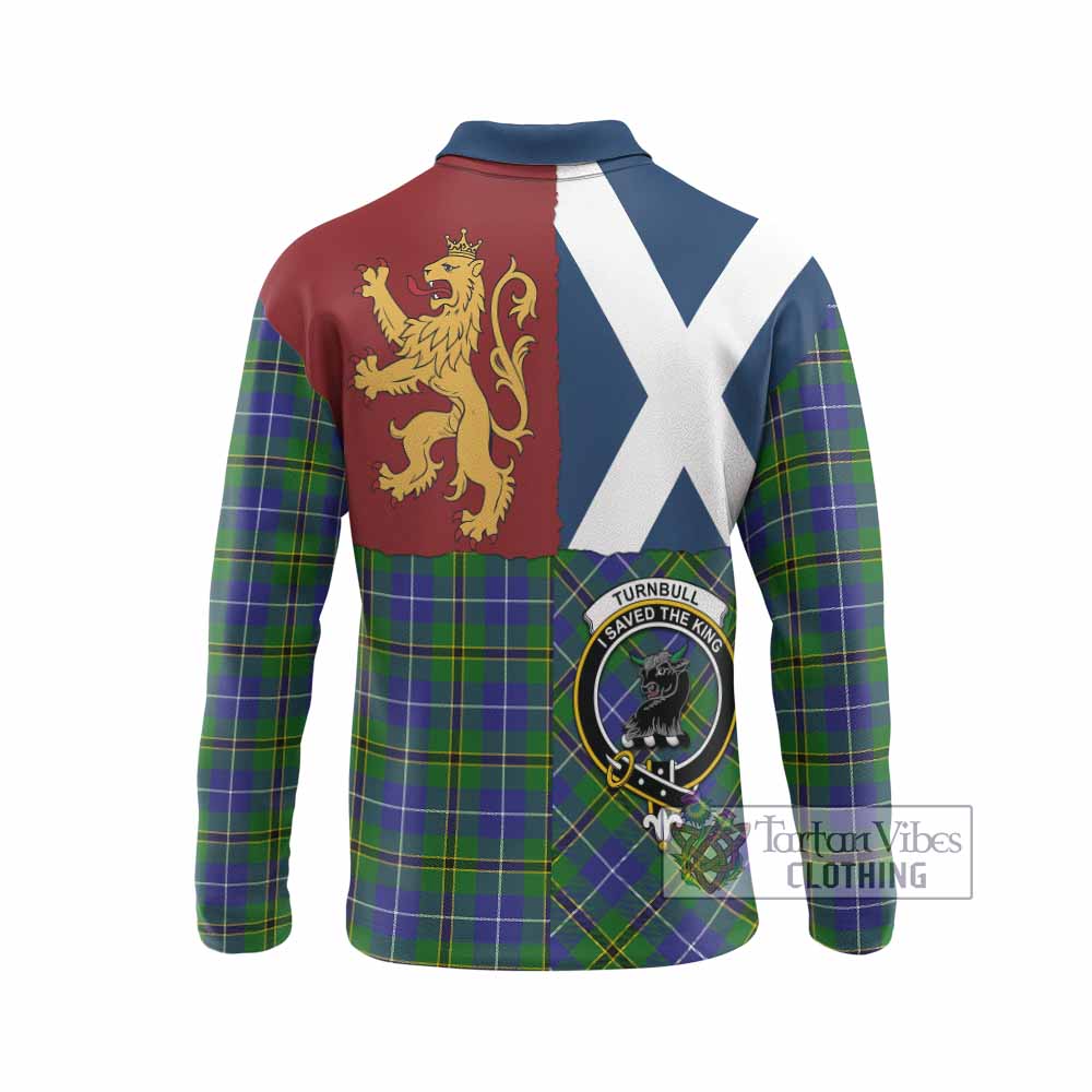 Turnbull Crest Tartan Long Sleeve Polo Shirt with Lion Rampant Saltire Style