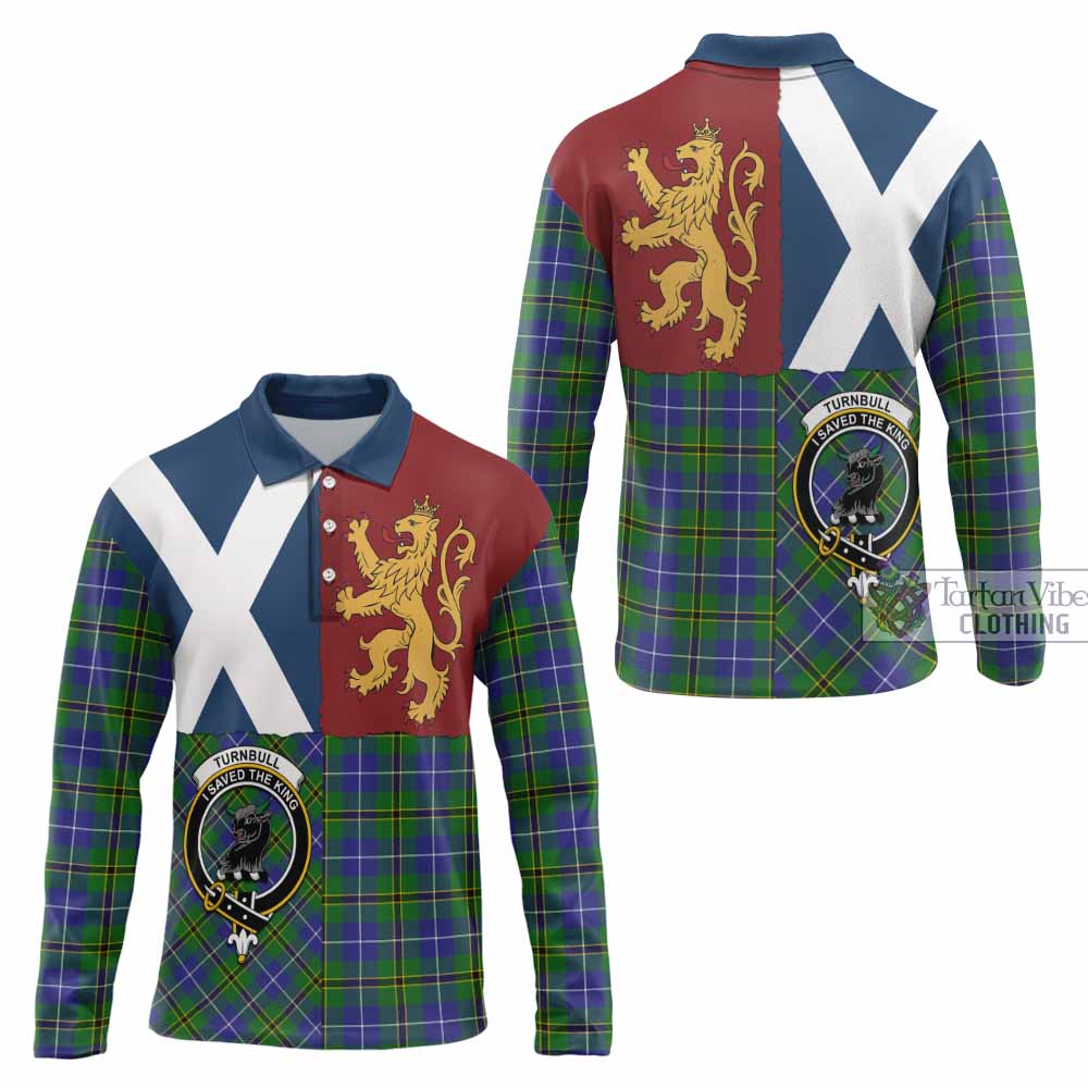 Turnbull Crest Tartan Long Sleeve Polo Shirt with Lion Rampant Saltire Style