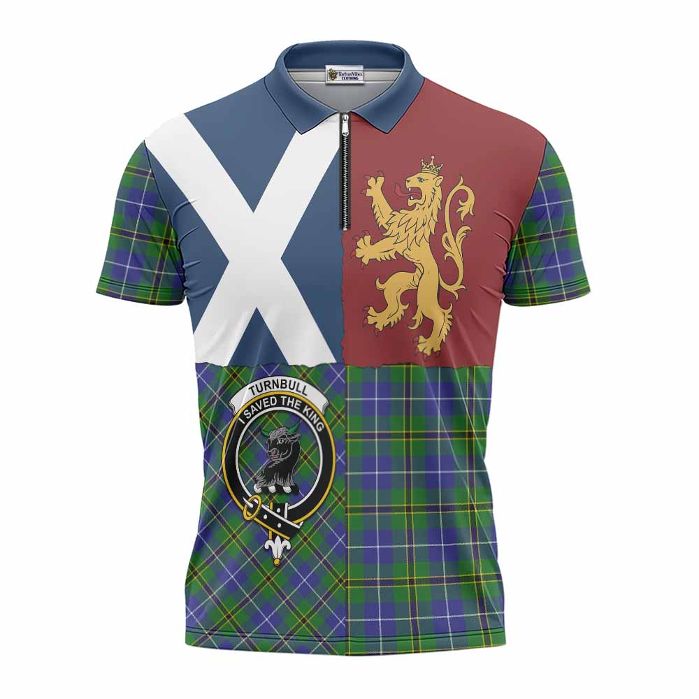 Turnbull Crest Tartan Zipper Polo Shirt with Lion Rampant Saltire Style