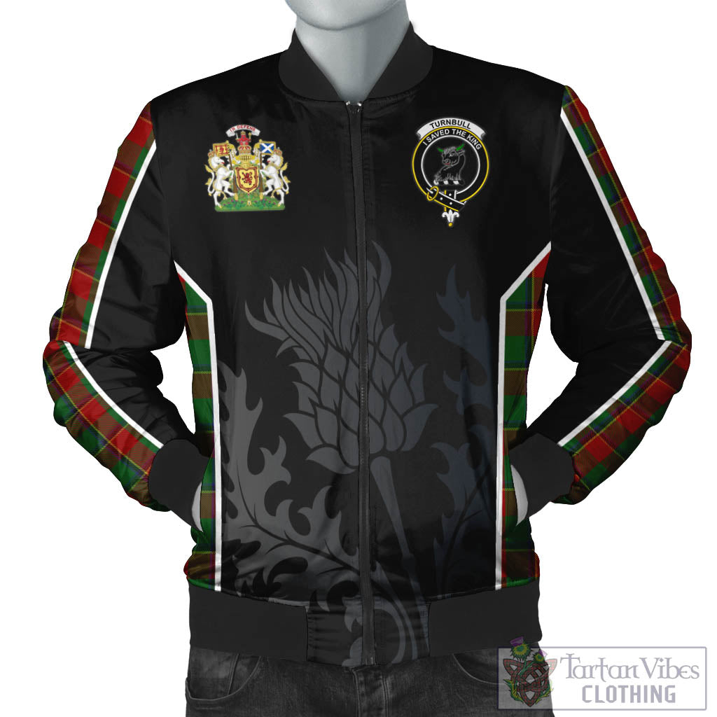 Tartan Vibes Clothing Turnbull Dress Tartan Bomber Jacket with Family Crest and Scottish Thistle Vibes Sport Style