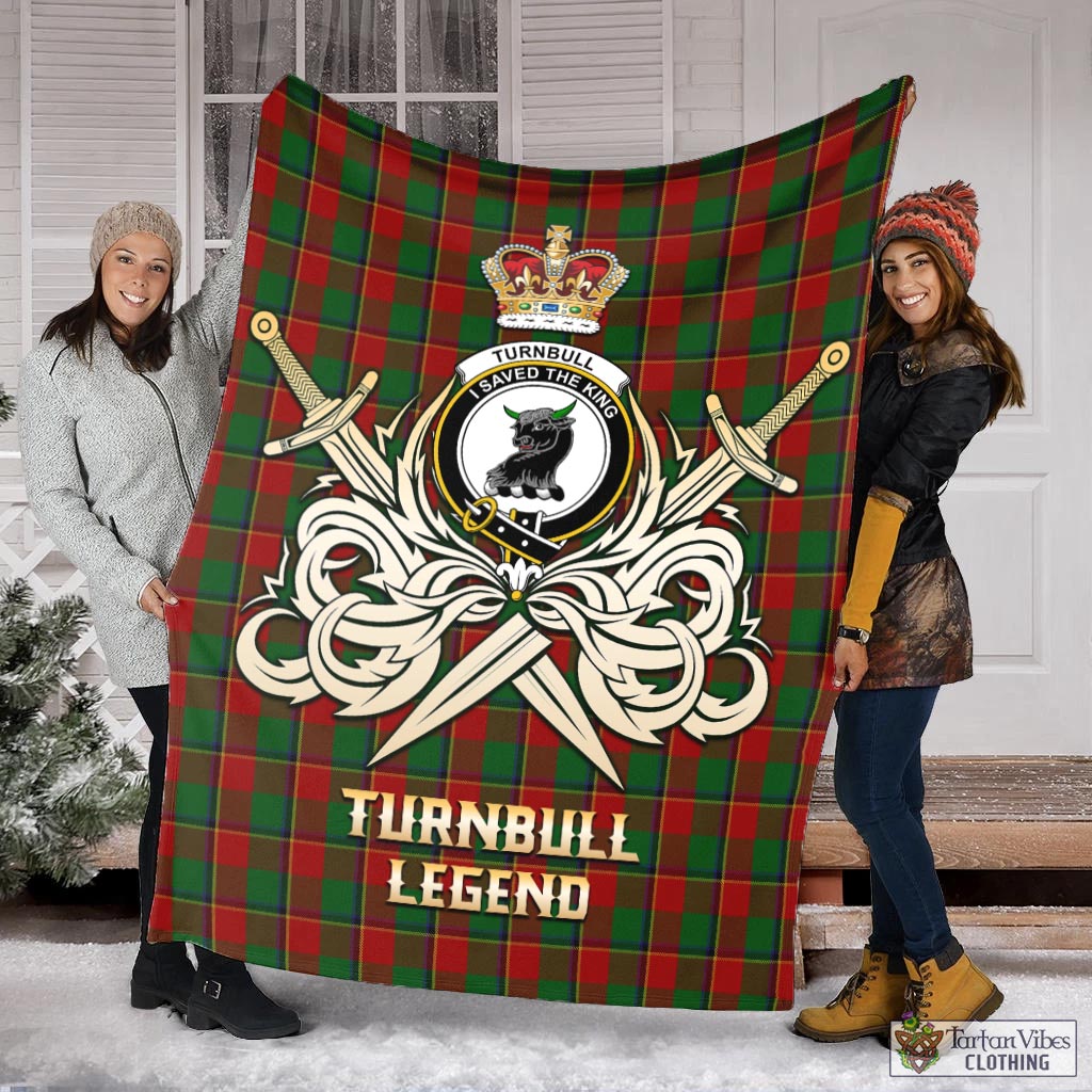 Tartan Vibes Clothing Turnbull Dress Tartan Blanket with Clan Crest and the Golden Sword of Courageous Legacy