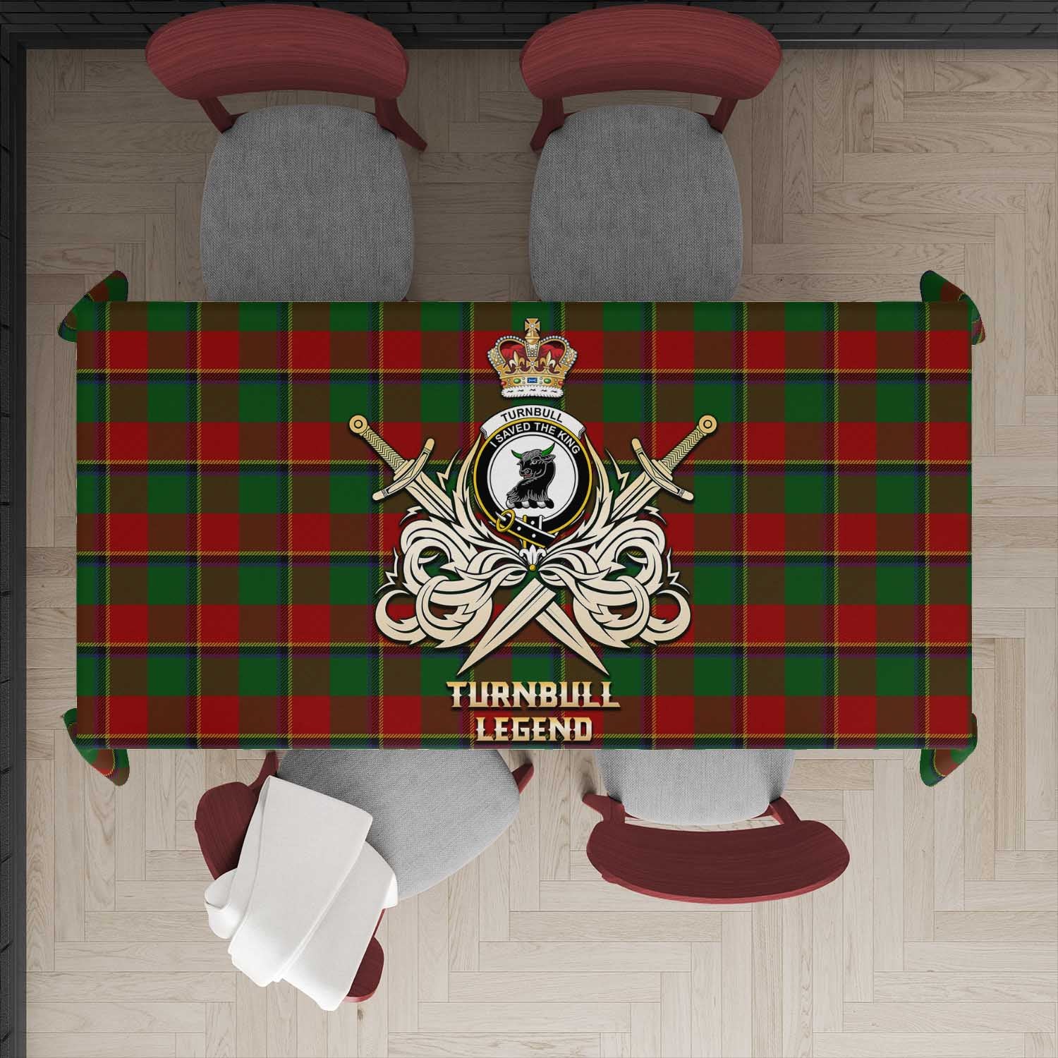 Tartan Vibes Clothing Turnbull Dress Tartan Tablecloth with Clan Crest and the Golden Sword of Courageous Legacy