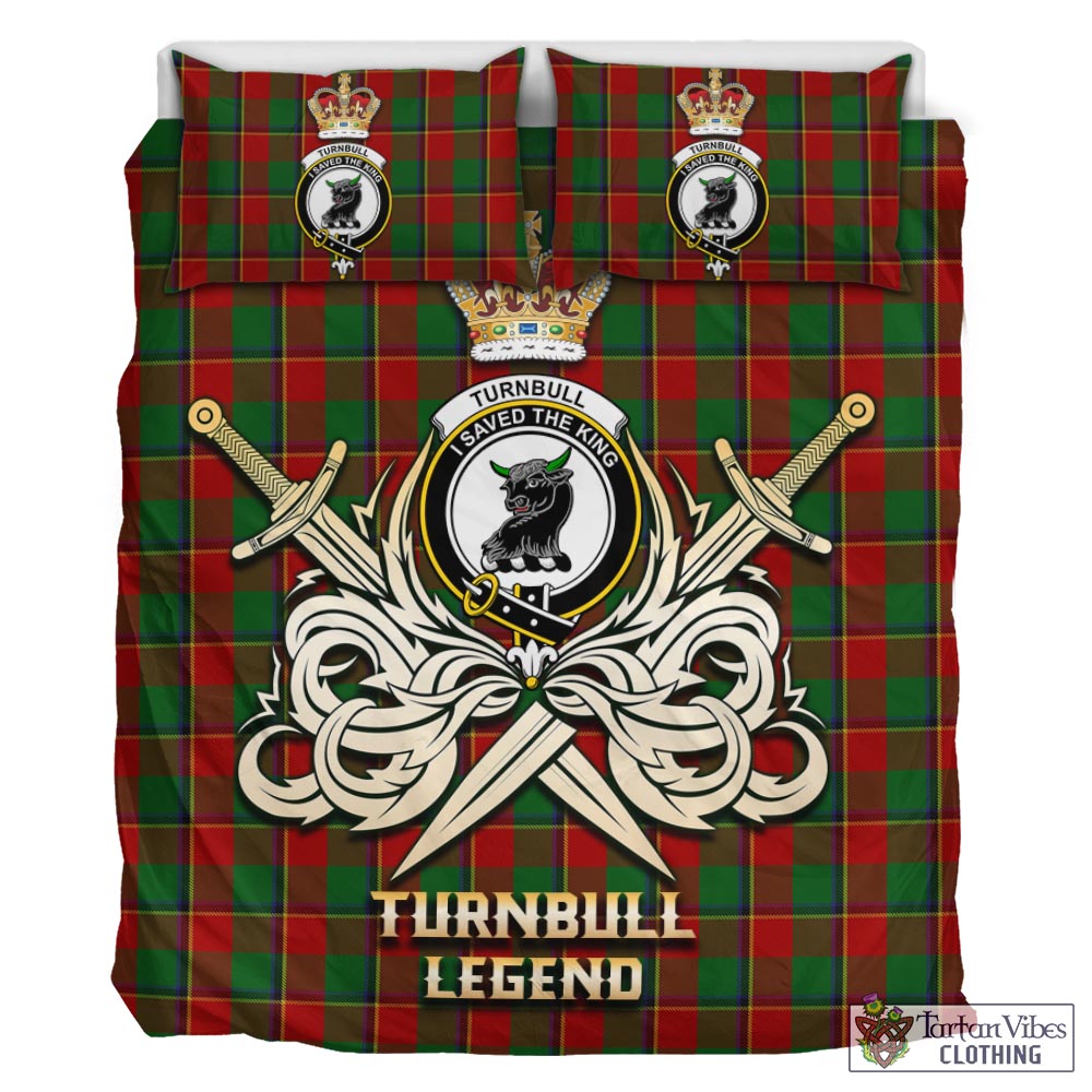 Tartan Vibes Clothing Turnbull Dress Tartan Bedding Set with Clan Crest and the Golden Sword of Courageous Legacy