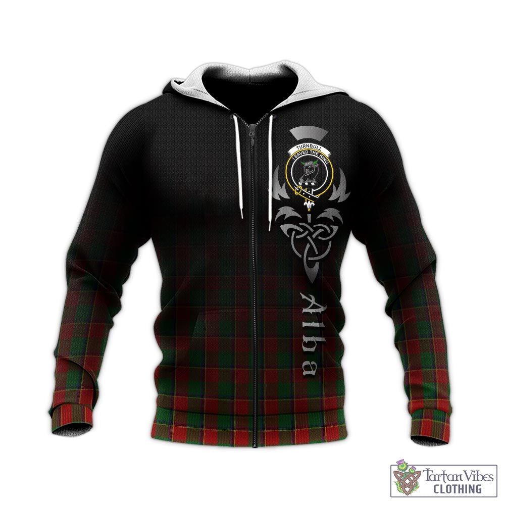 Tartan Vibes Clothing Turnbull Dress Tartan Knitted Hoodie Featuring Alba Gu Brath Family Crest Celtic Inspired