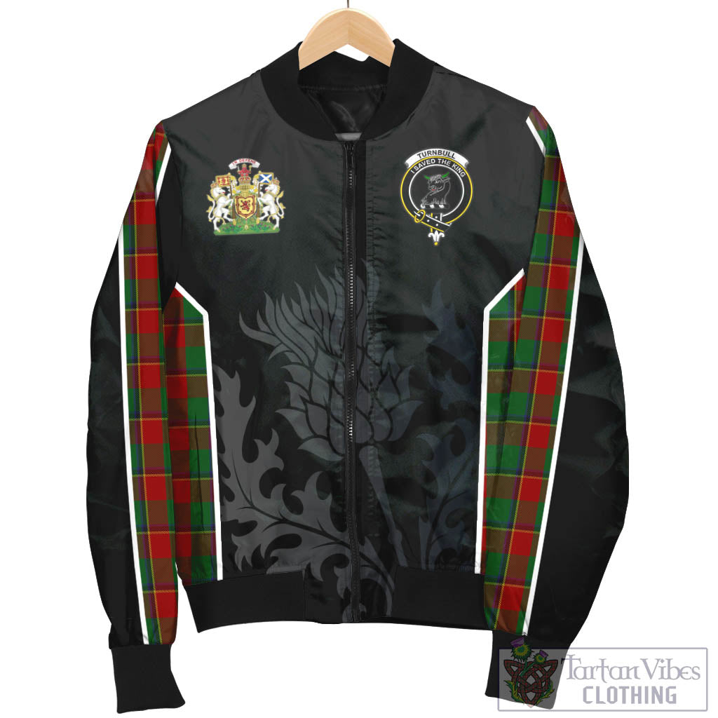 Tartan Vibes Clothing Turnbull Dress Tartan Bomber Jacket with Family Crest and Scottish Thistle Vibes Sport Style
