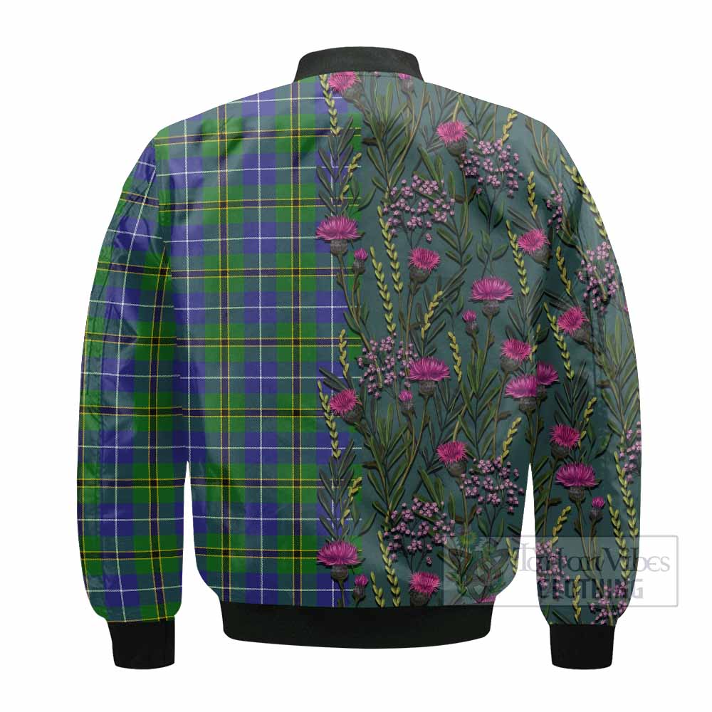 Turnbull Family Crest Tartan Bomber Jacket Scottish Thistle Flower Pattern Half Style - Tartan Vibes Clothing