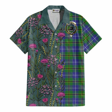 Turnbull Family Crest Tartan Cotton Hawaiian Shirt Scottish Thistle Flower Pattern Half Style - Tartan Vibes Clothing