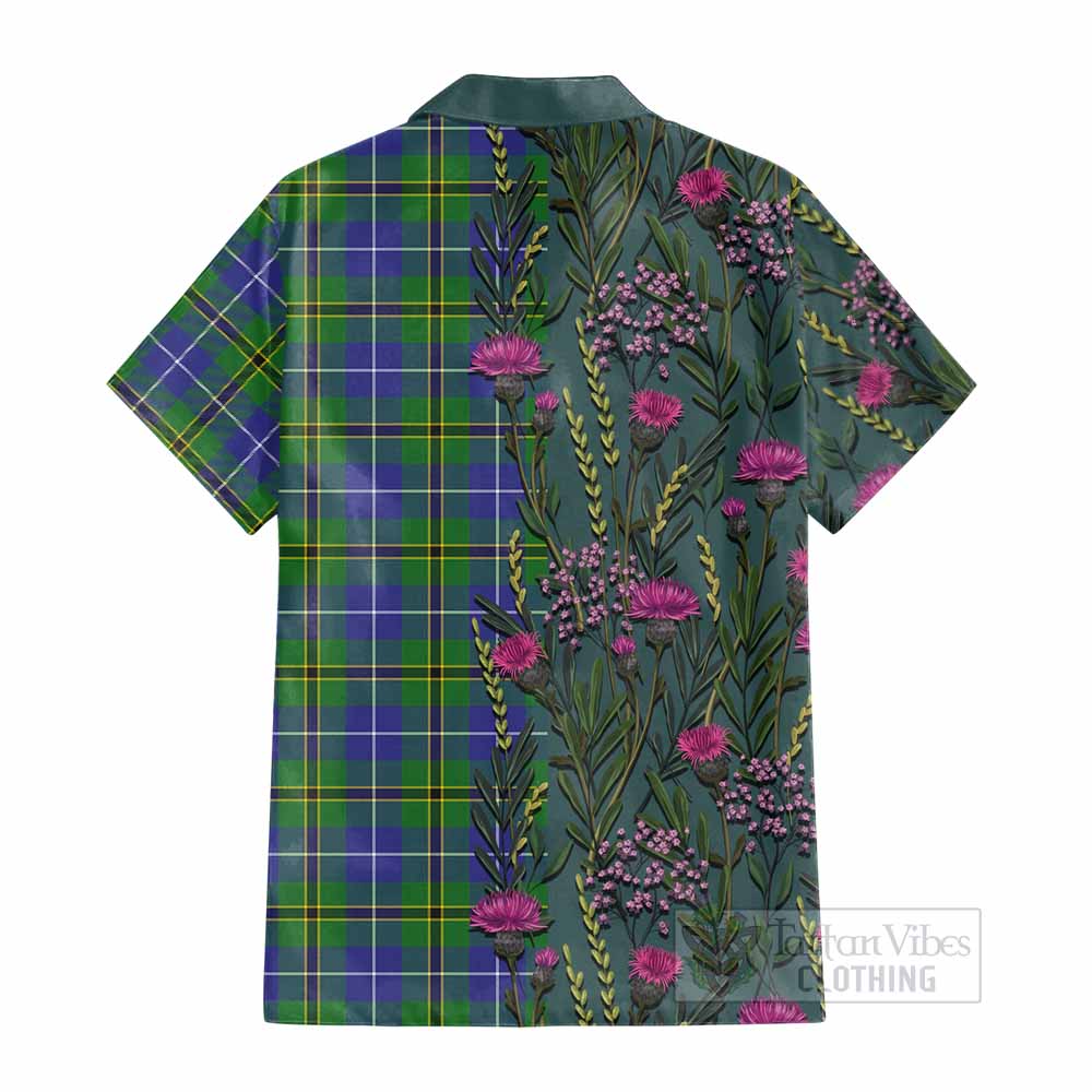 Turnbull Family Crest Tartan Cotton Hawaiian Shirt Scottish Thistle Flower Pattern Half Style - Tartan Vibes Clothing