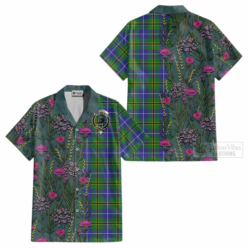 Turnbull Family Crest Tartan Cotton Hawaiian Shirt Scottish Thistle Flower Pattern Half Style - Tartan Vibes Clothing