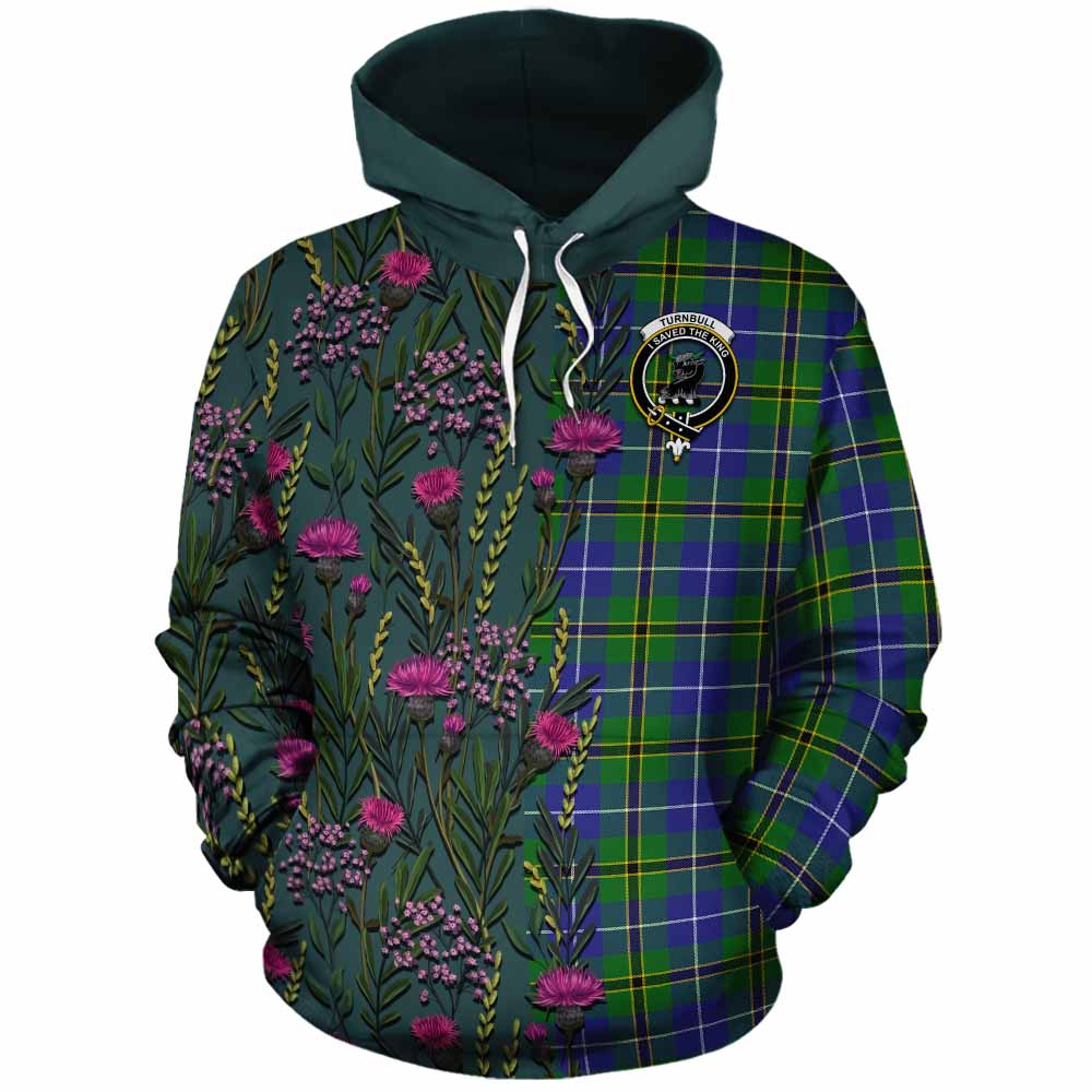Turnbull Family Crest Tartan Cotton Hoodie Scottish Thistle Flower Pattern Half Style - Tartan Vibes Clothing