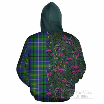 Turnbull Family Crest Tartan Cotton Hoodie Scottish Thistle Flower Pattern Half Style