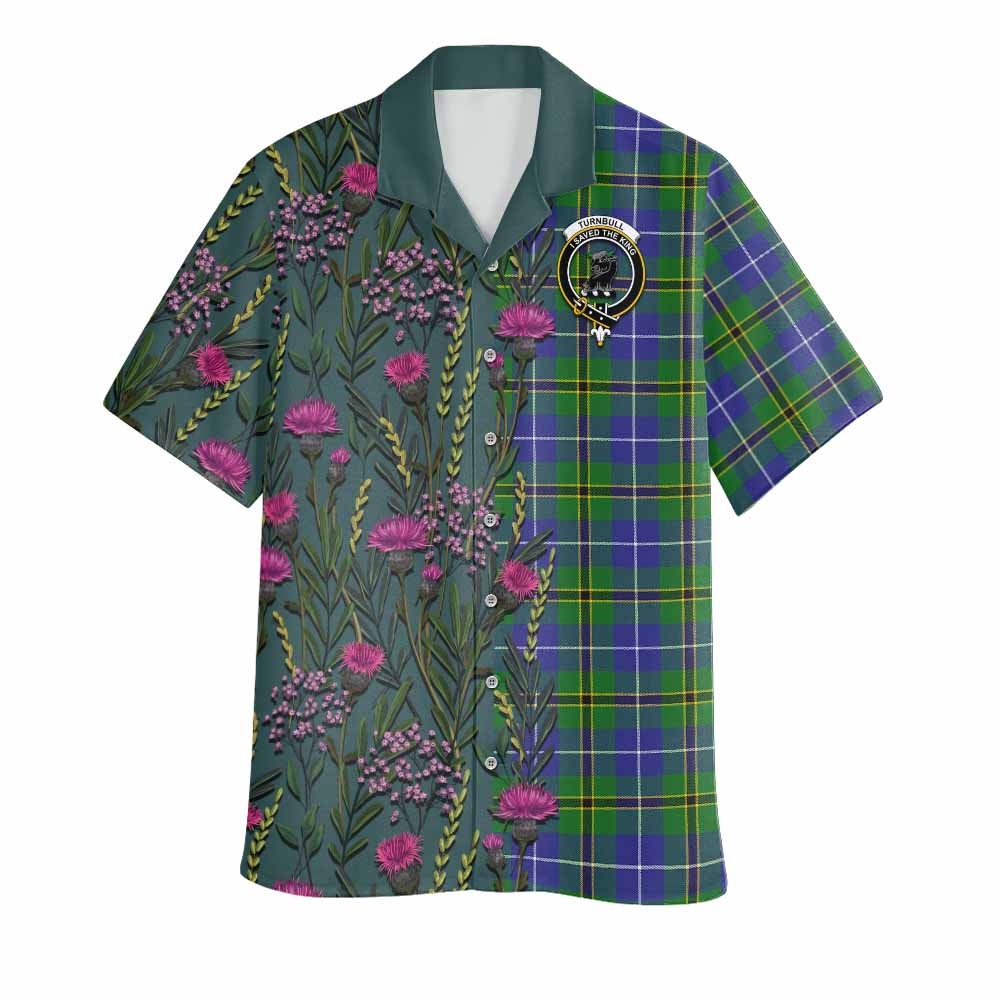 Turnbull Family Crest Tartan Hawaiian Shirt Scottish Thistle Flower Pattern Half Style - Tartan Vibes Clothing