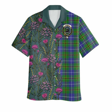 Turnbull Family Crest Tartan Hawaiian Shirt Scottish Thistle Flower Pattern Half Style - Tartan Vibes Clothing