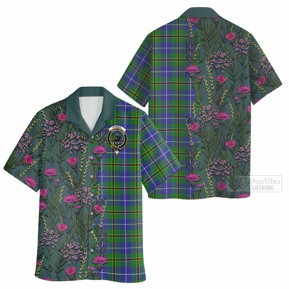 Turnbull Family Crest Tartan Hawaiian Shirt Scottish Thistle Flower Pattern Half Style - Tartan Vibes Clothing
