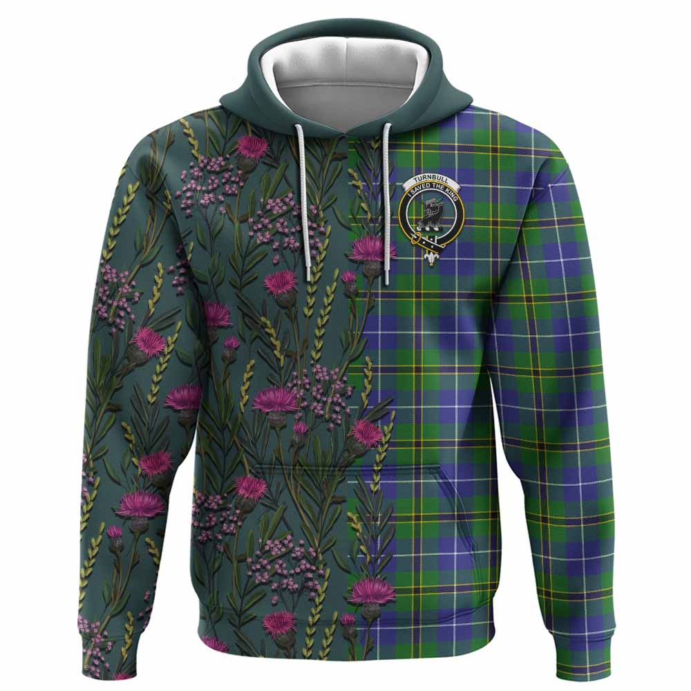 Turnbull Family Crest Tartan Hoodie Scottish Thistle Flower Pattern Half Style - Tartan Vibes Clothing