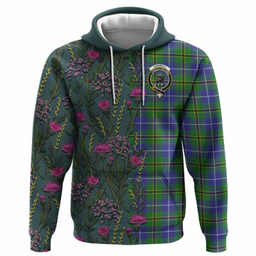 Turnbull Family Crest Tartan Hoodie Scottish Thistle Flower Pattern Half Style