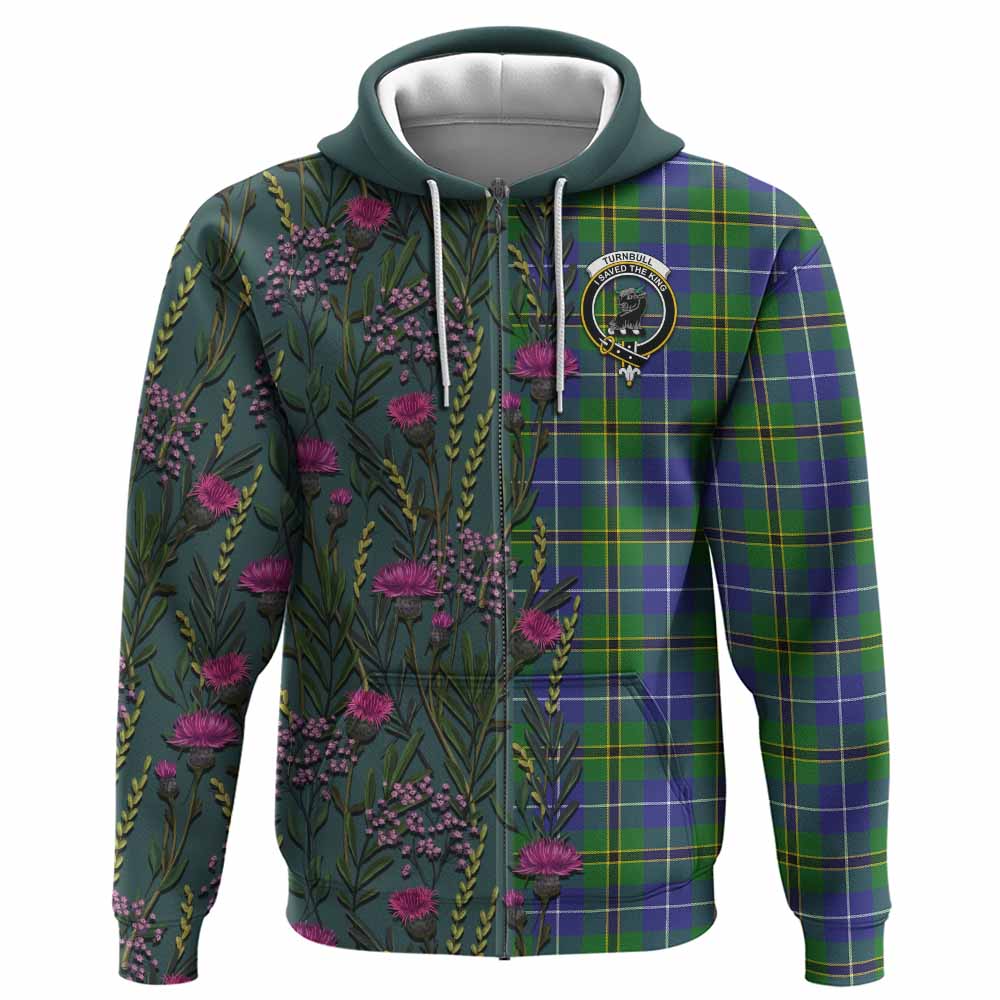 Turnbull Family Crest Tartan Hoodie Scottish Thistle Flower Pattern Half Style - Tartan Vibes Clothing