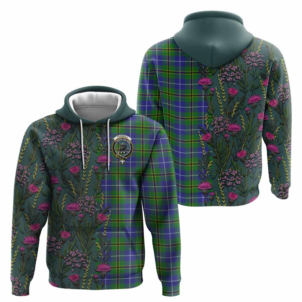 Turnbull Family Crest Tartan Hoodie Scottish Thistle Flower Pattern Half Style - Tartan Vibes Clothing