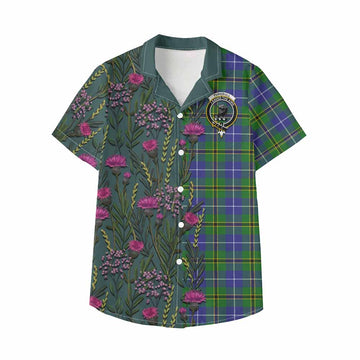 Turnbull Family Crest Tartan Kid Hawaiian Shirt Scottish Thistle Flower Pattern Half Style - Tartan Vibes Clothing