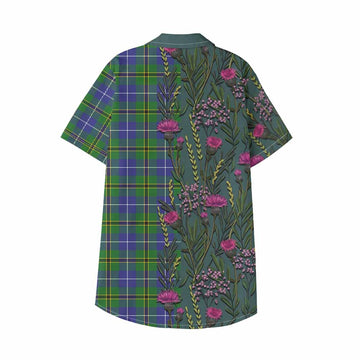 Turnbull Family Crest Tartan Kid Hawaiian Shirt Scottish Thistle Flower Pattern Half Style - Tartan Vibes Clothing