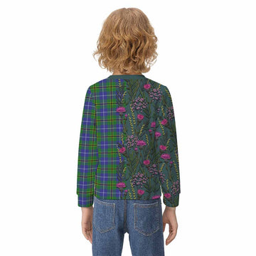 Turnbull Family Crest Tartan Kid Knitted Sweatshirt Scottish Thistle Flower Pattern Half Style - Tartan Vibes Clothing
