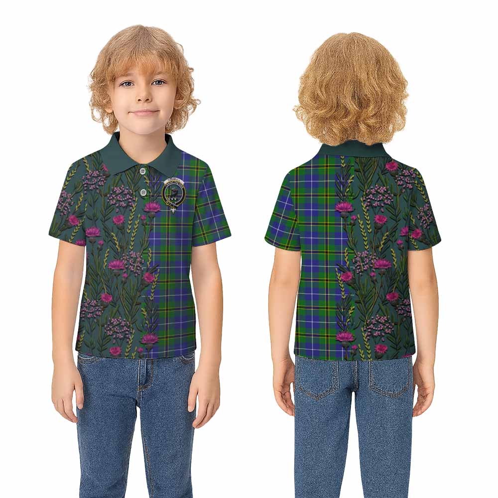 Turnbull Family Crest Tartan Kid Polo Shirt Scottish Thistle Flower Pattern Half Style - Tartan Vibes Clothing