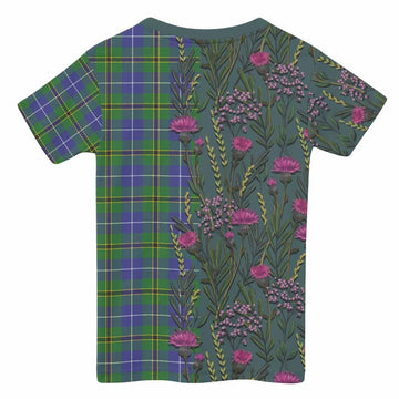 Turnbull Family Crest Tartan Kid T-shirt Scottish Thistle Flower Pattern Half Style - Tartan Vibes Clothing