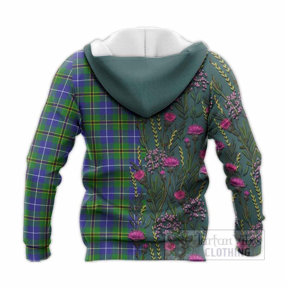 Turnbull Family Crest Tartan Knitted Hoodie Scottish Thistle Flower Pattern Half Style - Tartan Vibes Clothing