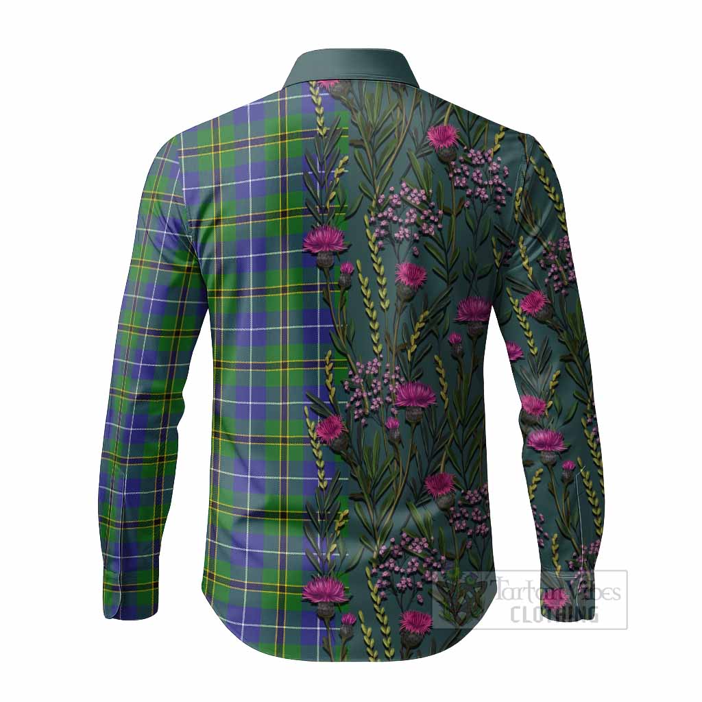 Turnbull Family Crest Tartan Long Sleeve Button Shirts Scottish Thistle Flower Pattern Half Style - Tartan Vibes Clothing