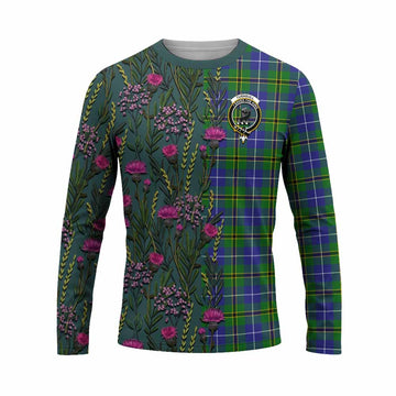 Turnbull Family Crest Tartan Long Sleeve T-Shirt Scottish Thistle Flower Pattern Half Style - Tartan Vibes Clothing