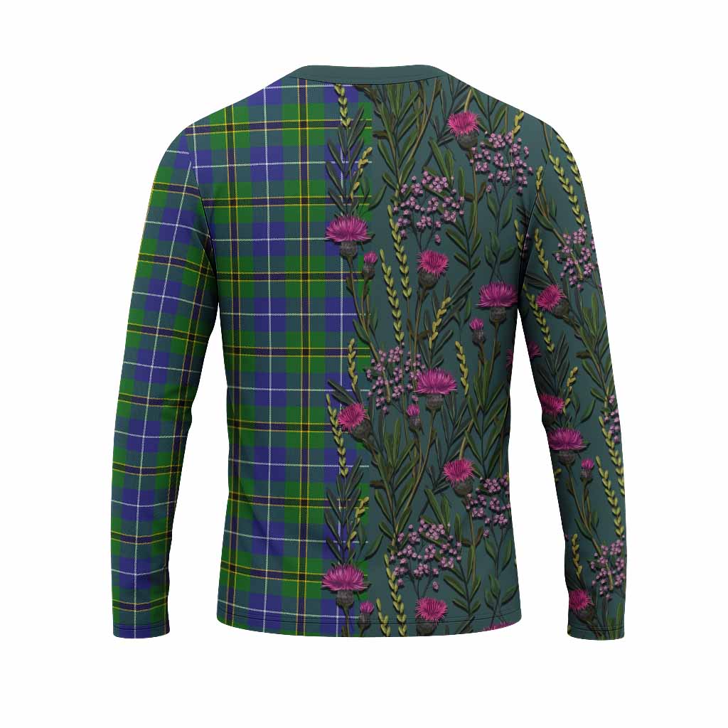 Turnbull Family Crest Tartan Long Sleeve T-Shirt Scottish Thistle Flower Pattern Half Style - Tartan Vibes Clothing
