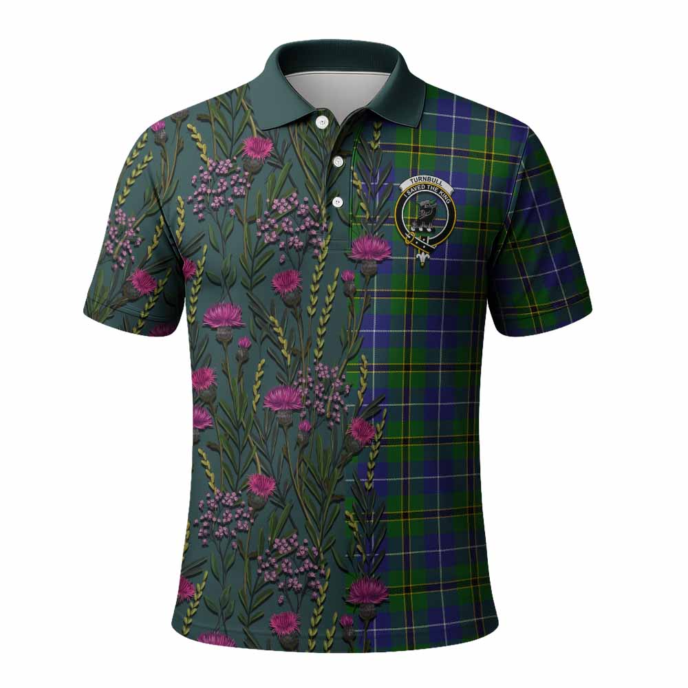 Turnbull Family Crest Tartan Polo Shirt Scottish Thistle Flower Pattern Half Style - Tartan Vibes Clothing