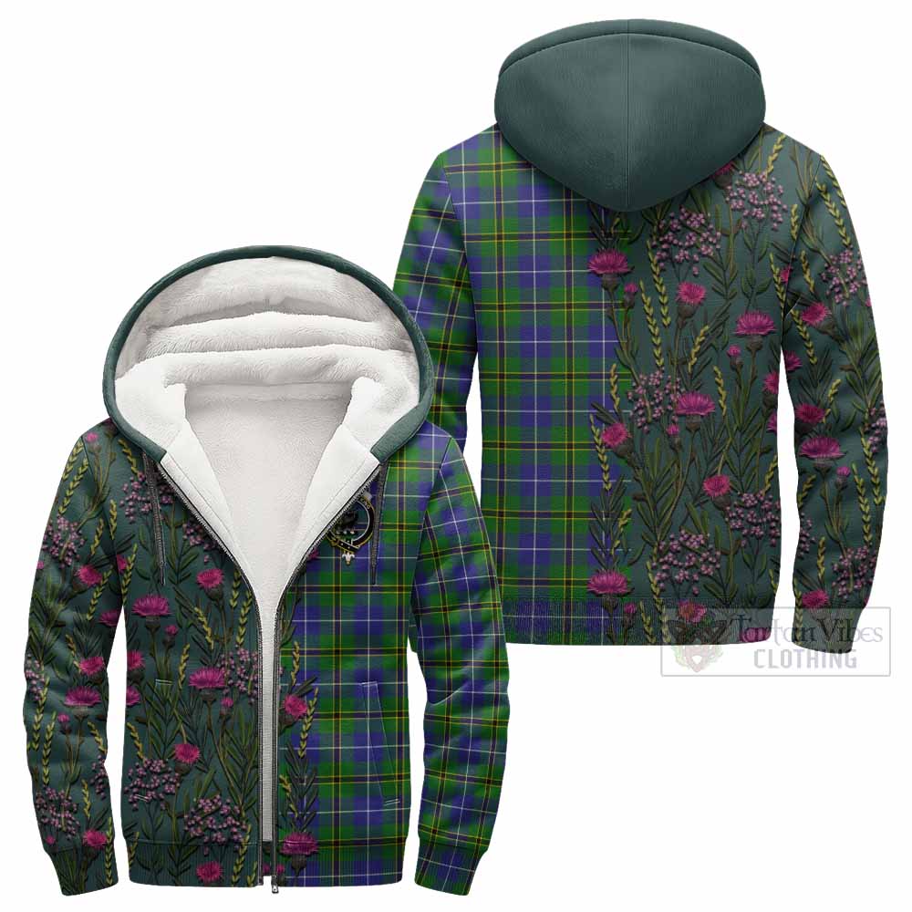 Turnbull Family Crest Tartan Sherpa Hoodie Scottish Thistle Flower Pattern Half Style - Tartan Vibes Clothing