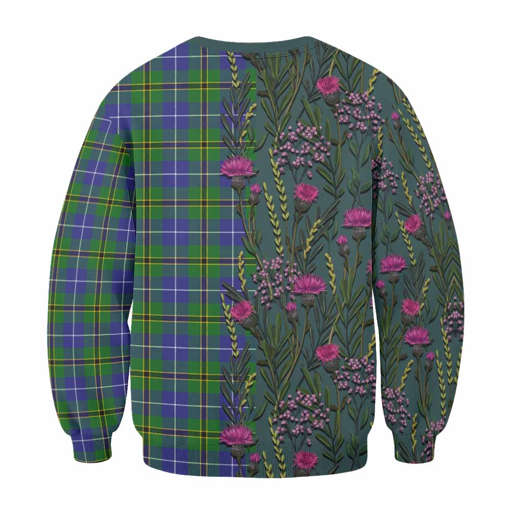 Turnbull Family Crest Tartan Sweatshirt Scottish Thistle Flower Pattern Half Style - Tartan Vibes Clothing