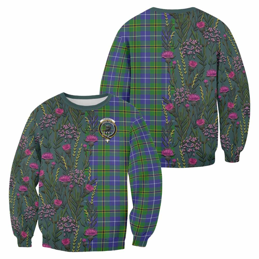 Turnbull Family Crest Tartan Sweatshirt Scottish Thistle Flower Pattern Half Style - Tartan Vibes Clothing