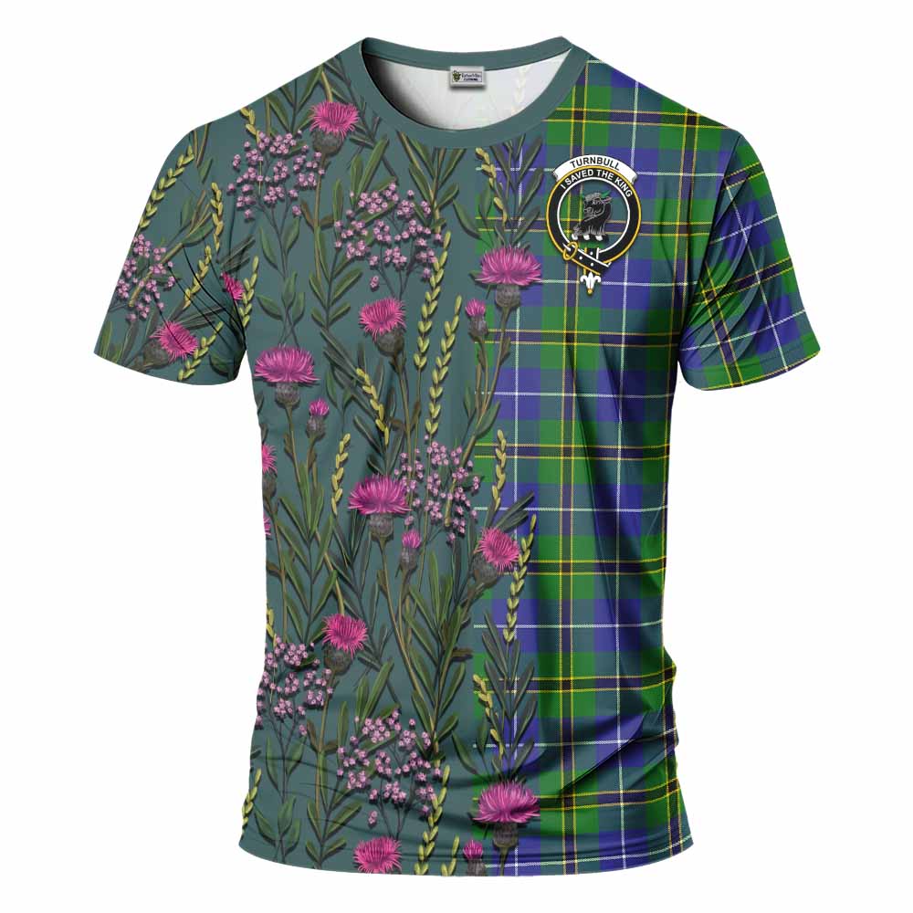 Turnbull Family Crest Tartan T-Shirt Scottish Thistle Flower Pattern Half Style - Tartan Vibes Clothing