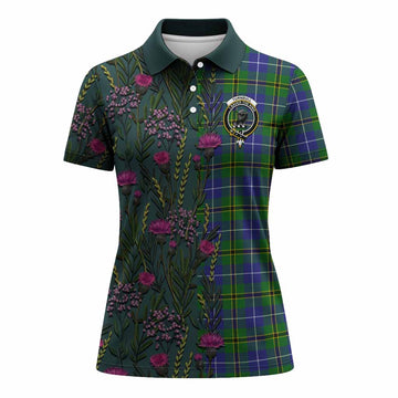 Turnbull Family Crest Tartan Women Polo Shirt Scottish Thistle Flower Pattern Half Style