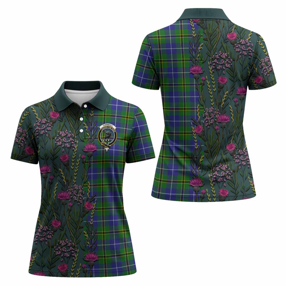 Turnbull Family Crest Tartan Women Polo Shirt Scottish Thistle Flower Pattern Half Style - Tartan Vibes Clothing