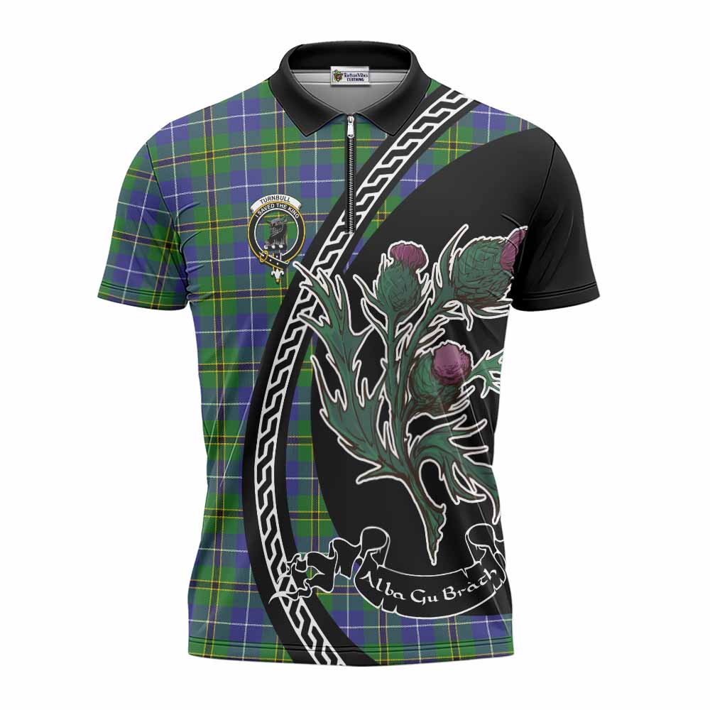 Turnbull Family Crest Tartan Zipper Polo Shirt Alba Thistle Inspired - Tartan Vibes Clothing