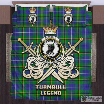 Turnbull Hunting Tartan Bedding Set with Clan Crest and the Golden Sword of Courageous Legacy