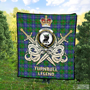 Turnbull Hunting Tartan Quilt with Clan Crest and the Golden Sword of Courageous Legacy