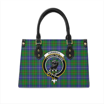 Turnbull Hunting Tartan Leather Bag with Family Crest