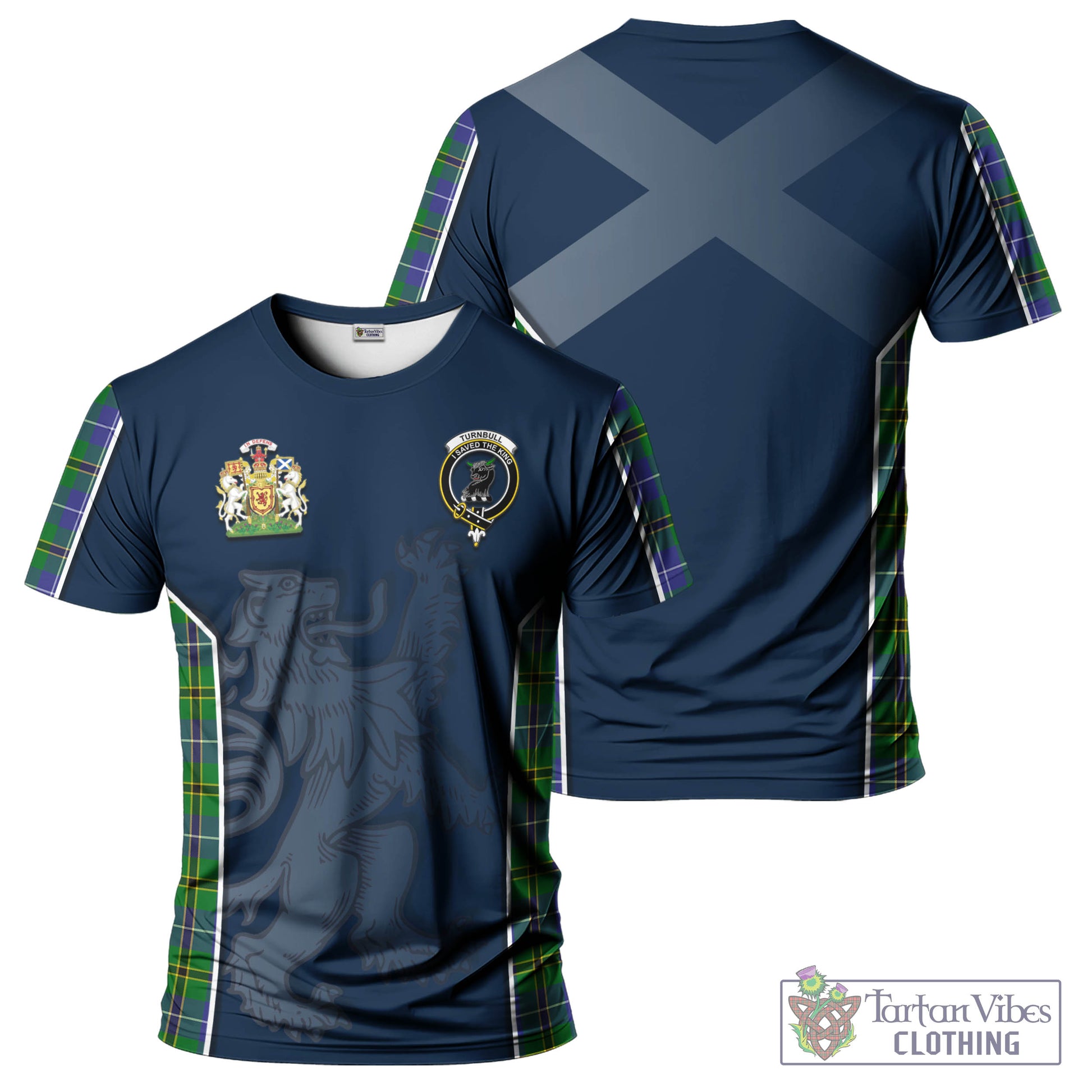 Tartan Vibes Clothing Turnbull Hunting Tartan T-Shirt with Family Crest and Lion Rampant Vibes Sport Style