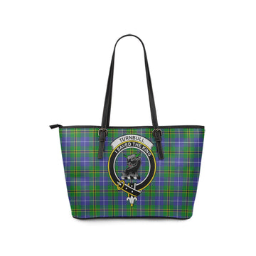 Turnbull Hunting Tartan Leather Tote Bag with Family Crest