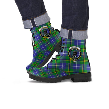 Turnbull Hunting Tartan Leather Boots with Family Crest