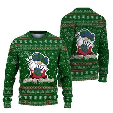 Turnbull Hunting Clan Christmas Family Knitted Sweater with Funny Gnome Playing Bagpipes Unisex Green - Tartanvibesclothing