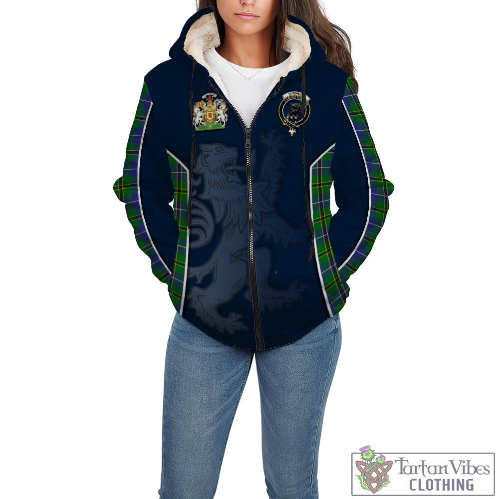 Tartan Vibes Clothing Turnbull Hunting Tartan Sherpa Hoodie with Family Crest and Lion Rampant Vibes Sport Style