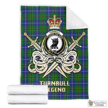 Turnbull Hunting Tartan Blanket with Clan Crest and the Golden Sword of Courageous Legacy