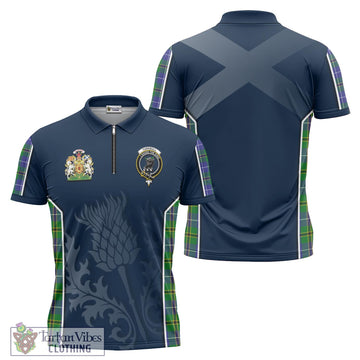 Turnbull Hunting Tartan Zipper Polo Shirt with Family Crest and Scottish Thistle Vibes Sport Style